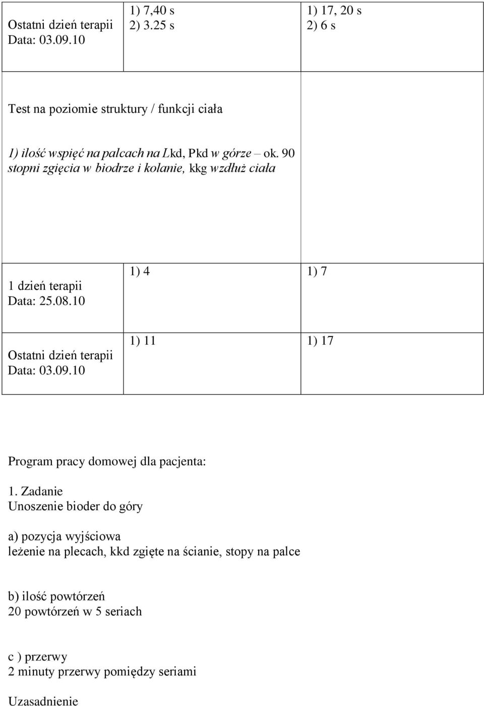 90 stopni zgięcia w biodrze i kolanie, kkg wzdłuż ciała 1 dzień terapii Data: 25.08.