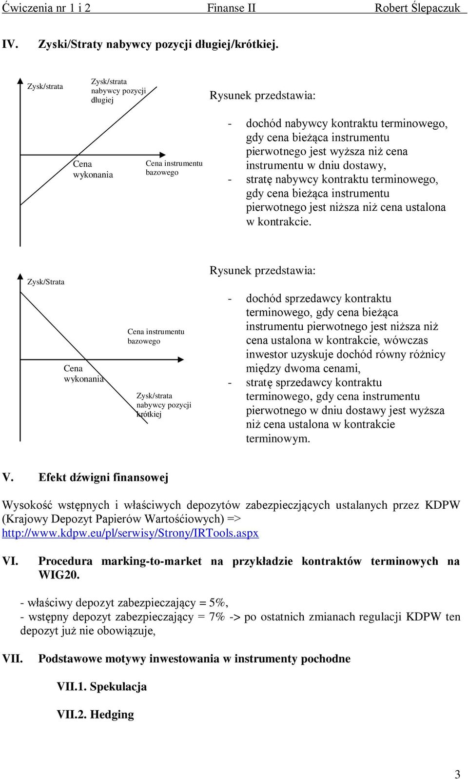 wyższa niż cena instrumentu w dniu dostawy, - stratę nabywcy kontraktu terminowego, gdy cena bieżąca instrumentu pierwotnego jest niższa niż cena ustalona w kontrakcie.