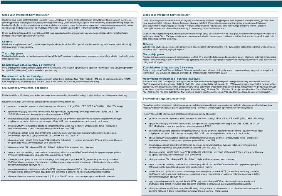 dostarczania zawartości zintegrowany w routerze (wymaga opcjonalnego modułu) oraz ochronę inwestycji. Wszystkie te zalety są zawarte w jednym kompaktowym rozwiązaniu.