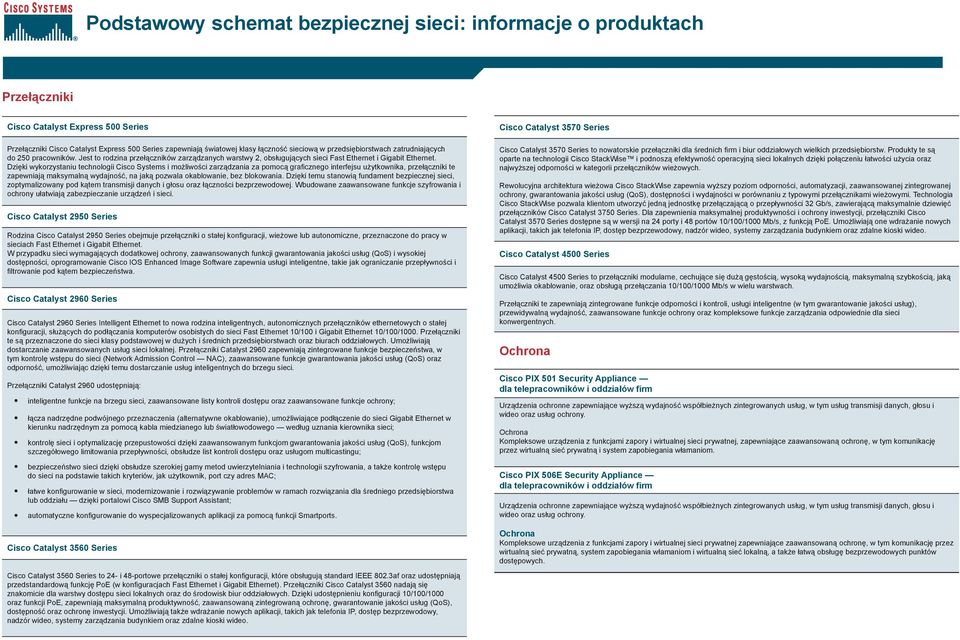 Dzięki wykorzystaniu technologii Cisco Systems i możliwości zarządzania za pomocą graficznego interfejsu użytkownika, przełączniki te zapewniają maksymalną wydajność, na jaką pozwala okablowanie, bez