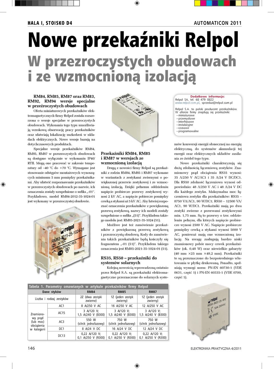 Wykonania tego typu umożliwiają wzrokową obserwację pracy przekaźników oraz ułatwiają lokalizację uszkodzeń w układach elektrycznych. Nowe wersje bazują na dotychczasowych produktach.