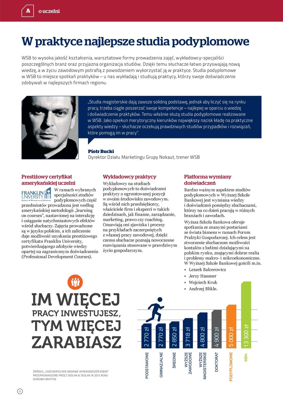 Studia podyplomowe w WSB to miejsce spotkań praktyków u nas wykładają i studiują praktycy, którzy swoje doświadczenie zdobywali w najlepszych firmach regionu.