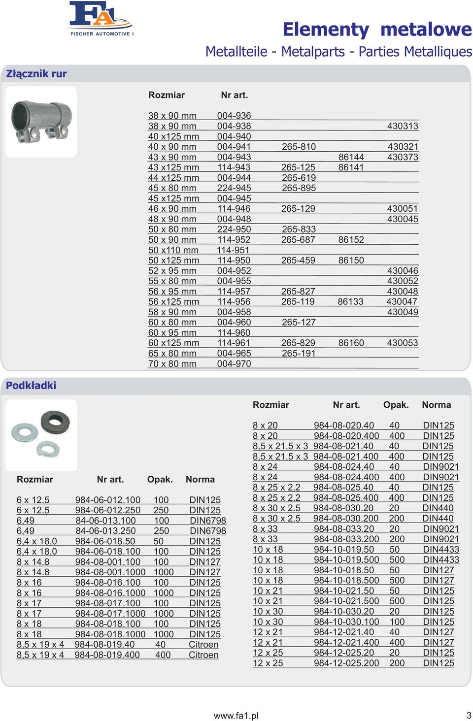 mm 224-945 265-895 45 x125 mm 004-945 46 x 90 mm 114-946 265-129 430051 48 x 90 mm 004-948 430045 50 x 80 mm 224-950 265-833 50 x 90 mm 114-952 265-687 86152 50 x110 mm 114-951 50 x125 mm 114-950