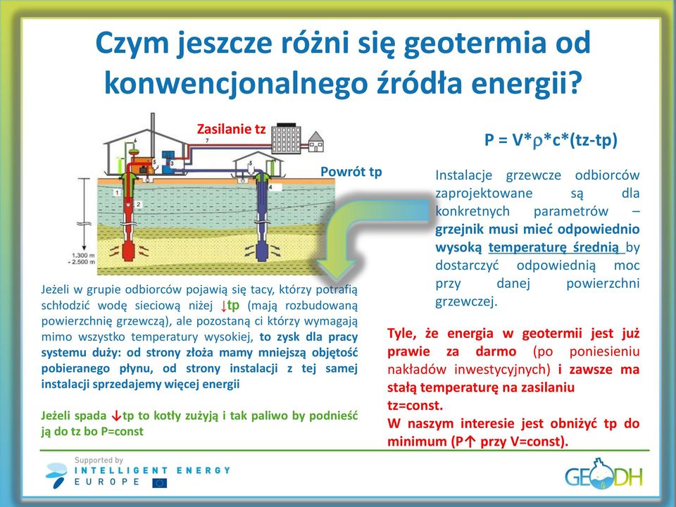 wymagają mimo wszystko temperatury wysokiej, to zysk dla pracy systemu duży: od strony złoża mamy mniejszą objętość pobieranego płynu, od strony instalacji z tej samej instalacji sprzedajemy więcej