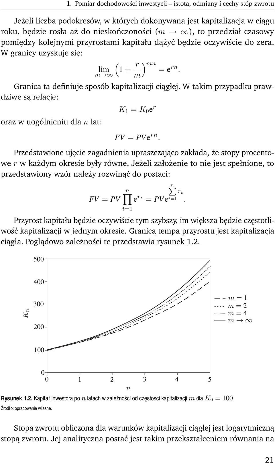 W takim przypadku prawdziwe są relacje: oraz w uogólnieniu dla n lat: K 1 = K 0 e r FV = PVe rn.