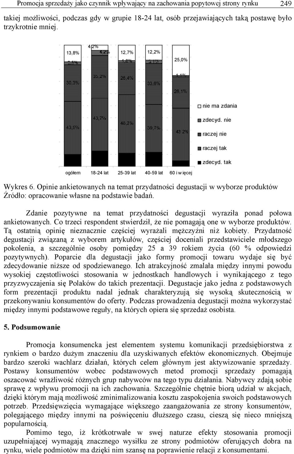 tak Wykres 6. Opinie ankietowanych na temat przydatności degustacji w wyborze produktów Zdanie pozytywne na temat przydatności degustacji wyraziła ponad połowa ankietowanych.