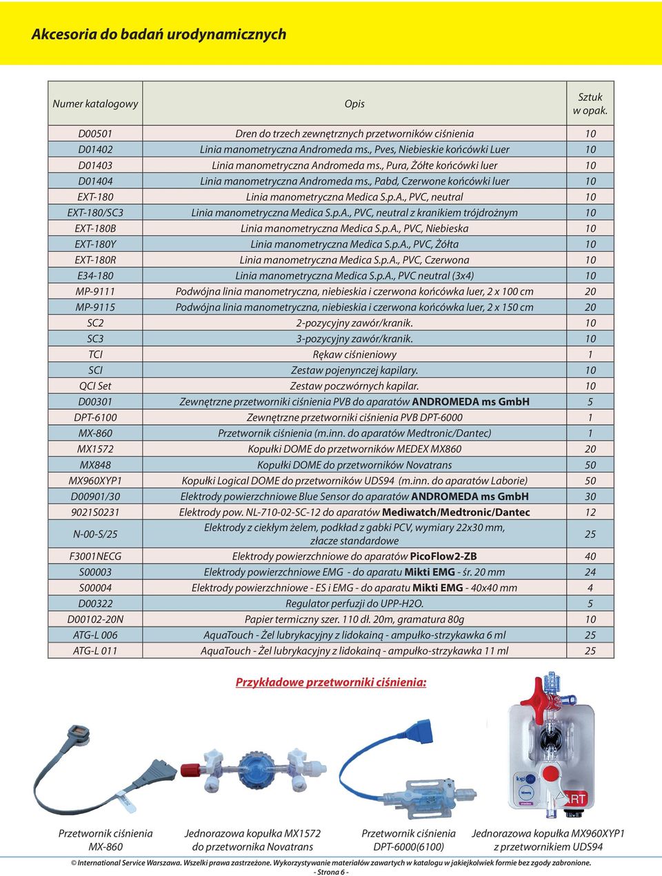 , Pabd, Czerwone końcówki luer 10 EXT-180 Linia manometryczna Medica S.p.A., PVC, neutral 10 EXT-180/SC3 Linia manometryczna Medica S.p.A., PVC, neutral z kranikiem trójdrożnym 10 EXT-180B Linia manometryczna Medica S.