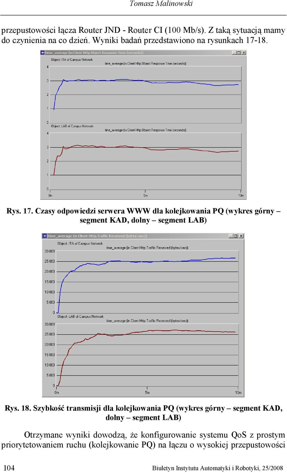 18. Rys. 17. Czasy odpowiedzi serwera WWW dla kolejkowania PQ (wykres górny segment KAD, dolny segment LAB) Rys. 18.