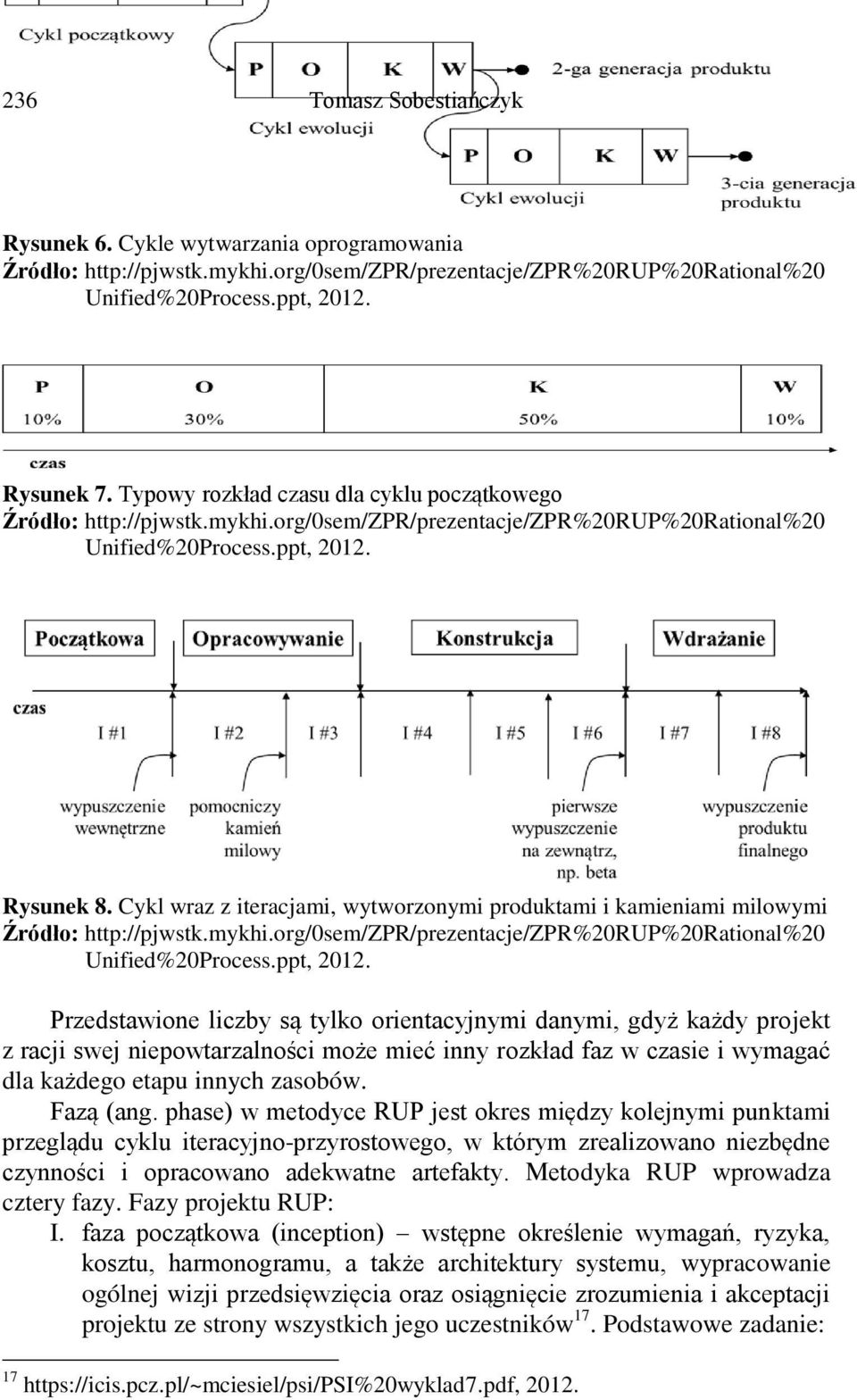 Cykl wraz z iteracjami, wytworzonymi produktami i kamieniami milowymi Źródło: http://pjwstk.mykhi.org/0sem/zpr/prezentacje/zpr%20rup%20rational%20 Unified%20Process.ppt, 2012.