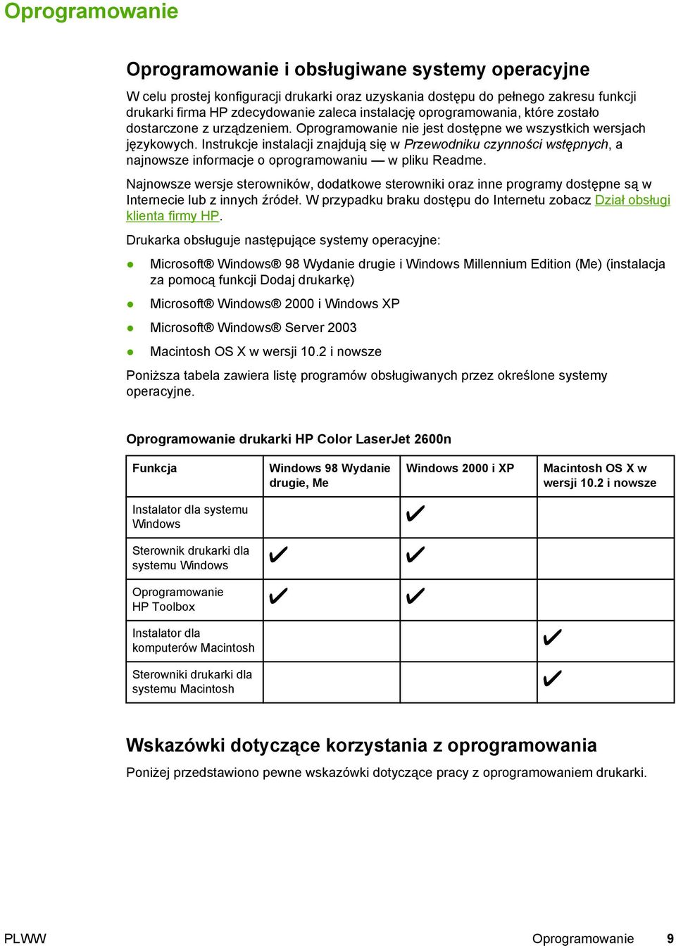 Instrukcje instalacji znajdują się w Przewodniku czynności wstępnych, a najnowsze informacje o oprogramowaniu w pliku Readme.