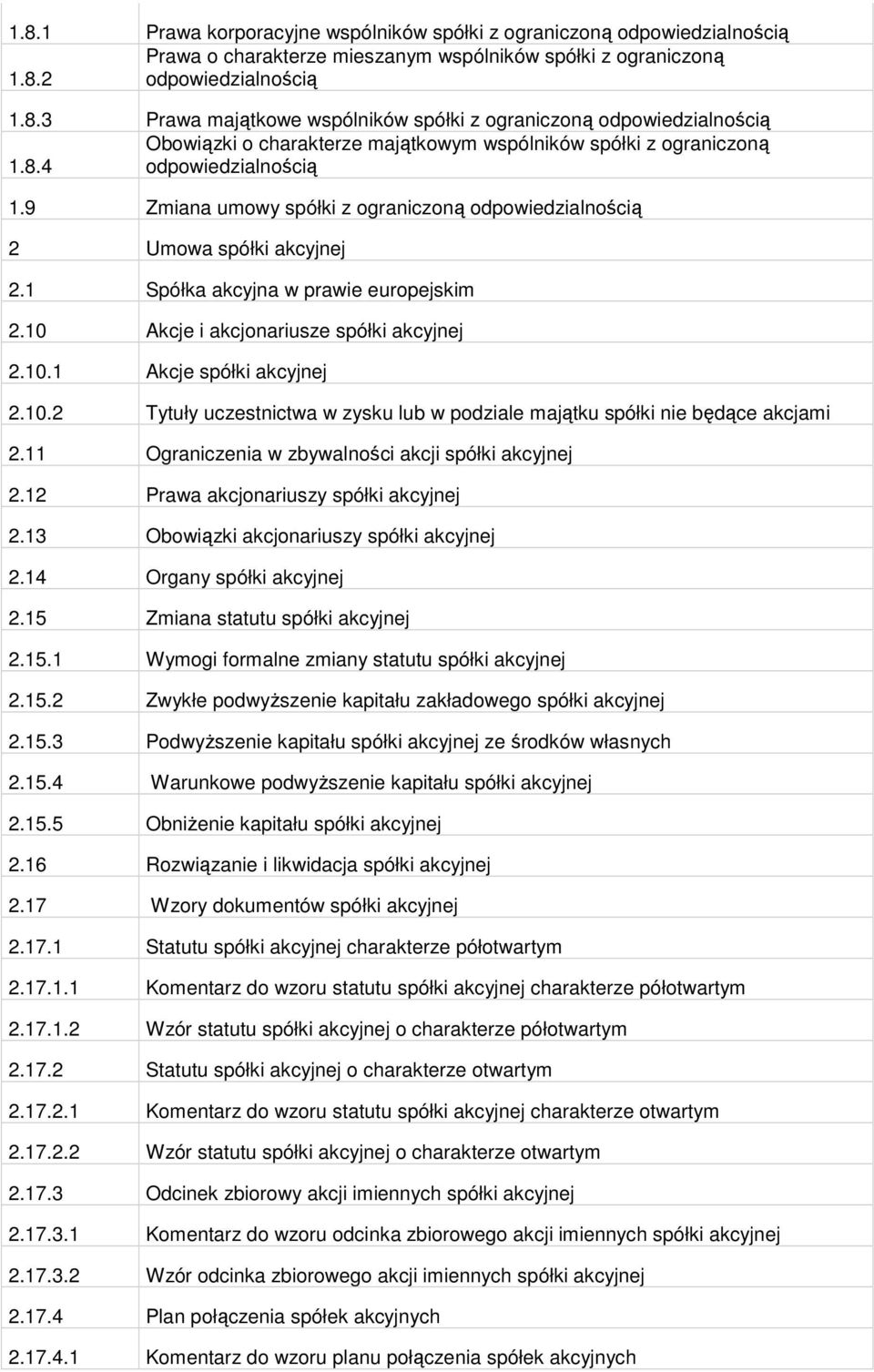 10.2 Tytuły uczestnictwa w zysku lub w podziale majątku spółki nie będące akcjami 2.11 Ograniczenia w zbywalności akcji spółki akcyjnej 2.12 Prawa akcjonariuszy spółki akcyjnej 2.