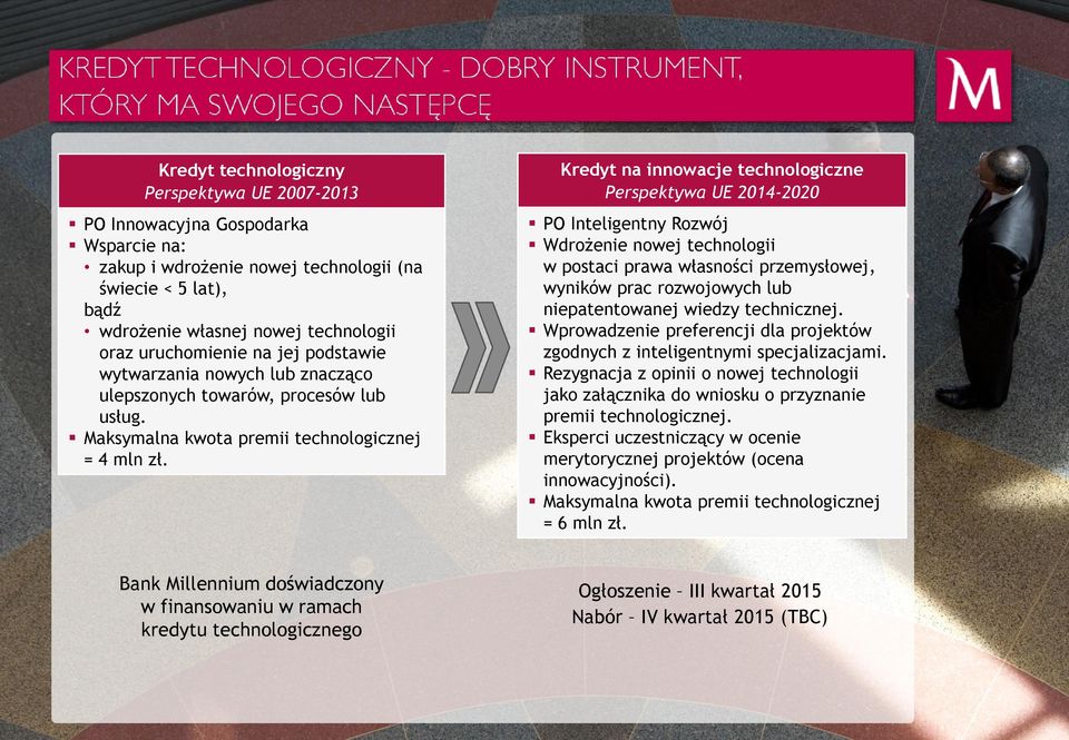 Kredyt na innowacje technologiczne Perspektywa UE 2014-2020 PO Inteligentny Rozwój Wdrożenie nowej technologii w postaci prawa własności przemysłowej, wyników prac rozwojowych lub niepatentowanej