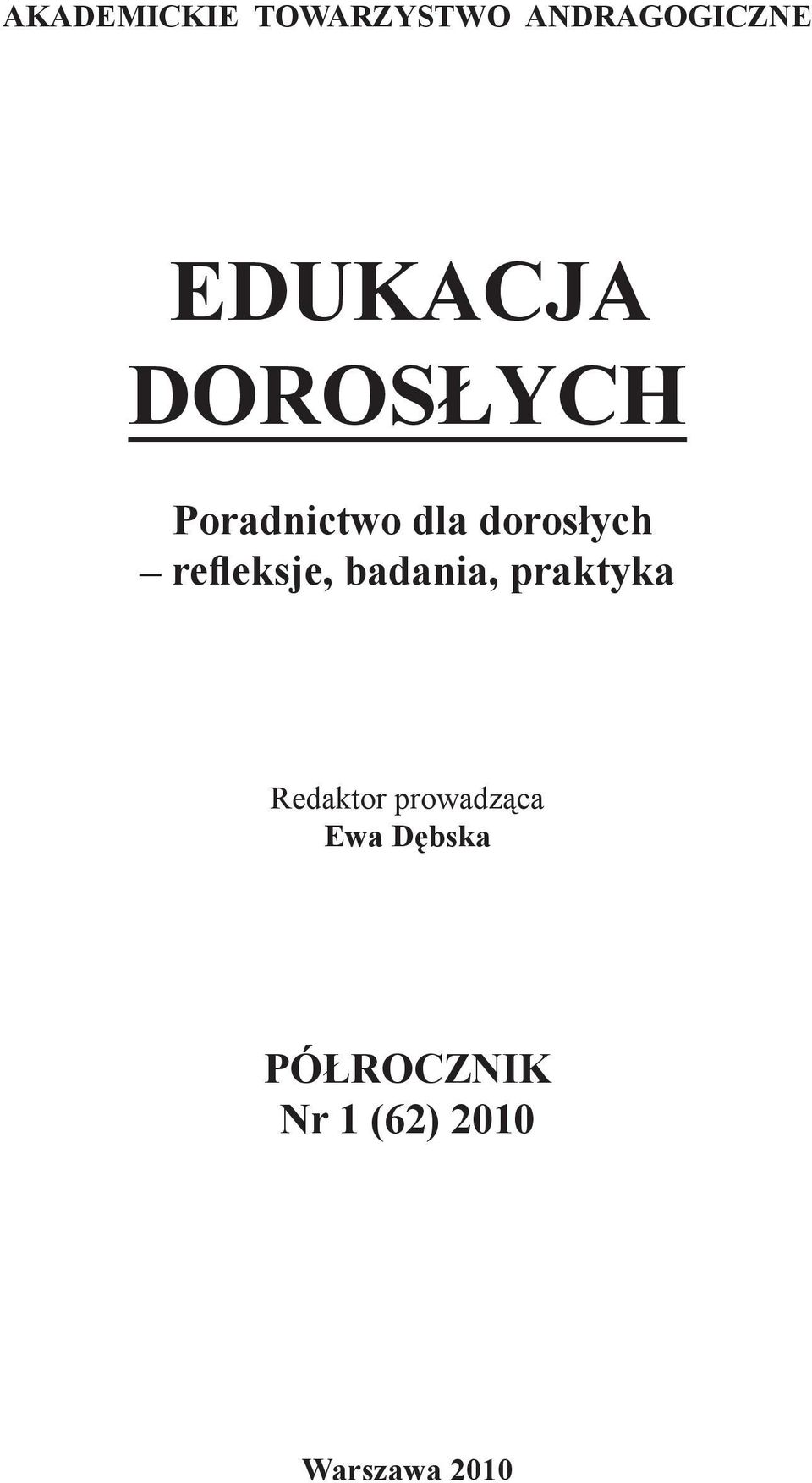 Poradnictwo dla dorosłych refleksje, badania,