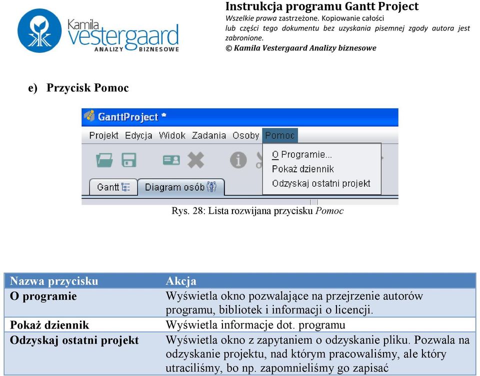 Akcja Wyświetla okno pozwalające na przejrzenie autorów programu, bibliotek i informacji o licencji.