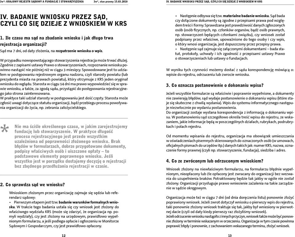 W przypadku nowopowstającego stowarzyszenia rejestracja może trwać dłużej. Zgodnie z zapisami ustawy Prawo o stowarzyszeniach, rozpoznanie wniosku powinno nastąpić nie później niż w ciągu 3 miesięcy.