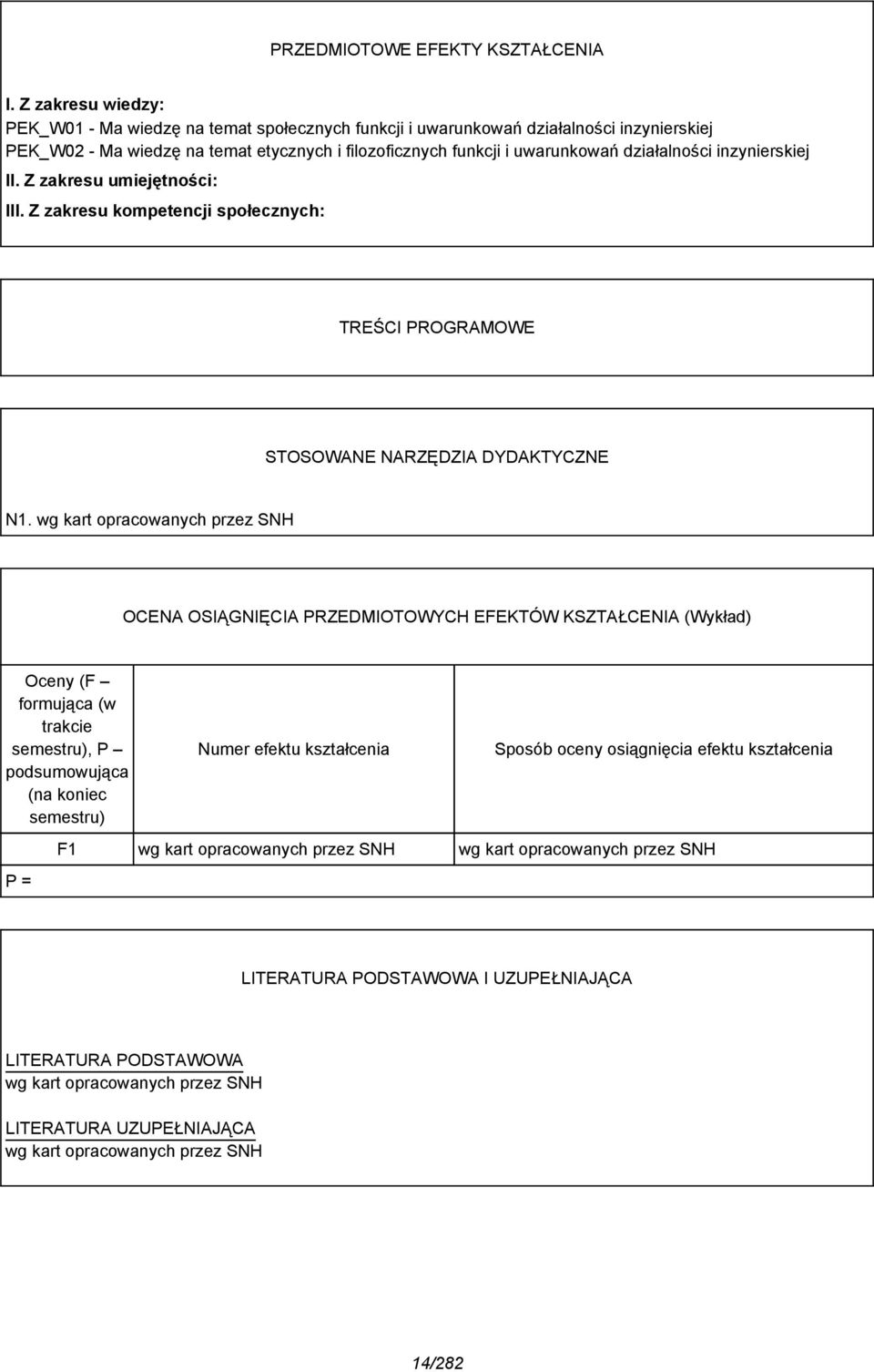 inzynierskiej II. Z zakresu umiejętności: III. Z zakresu kompetencji społecznych: TREŚCI PROGRAMOWE STOSOWANE NARZĘDZIA DYDAKTYCZNE N1.