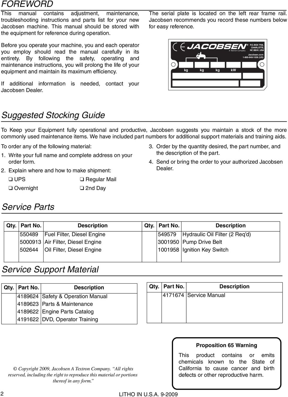 By following the safety, operating and maintenance instructions, you will prolong the life of your equipment and maintain its maximum efficiency.