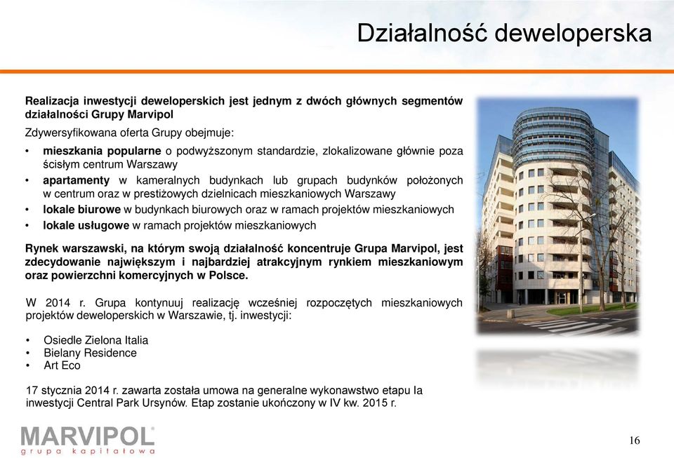mieszkaniowych Warszawy lokale biurowe w budynkach biurowych oraz w ramach projektów mieszkaniowych lokale usługowe w ramach projektów mieszkaniowych Rynek warszawski, na którym swoją działalność