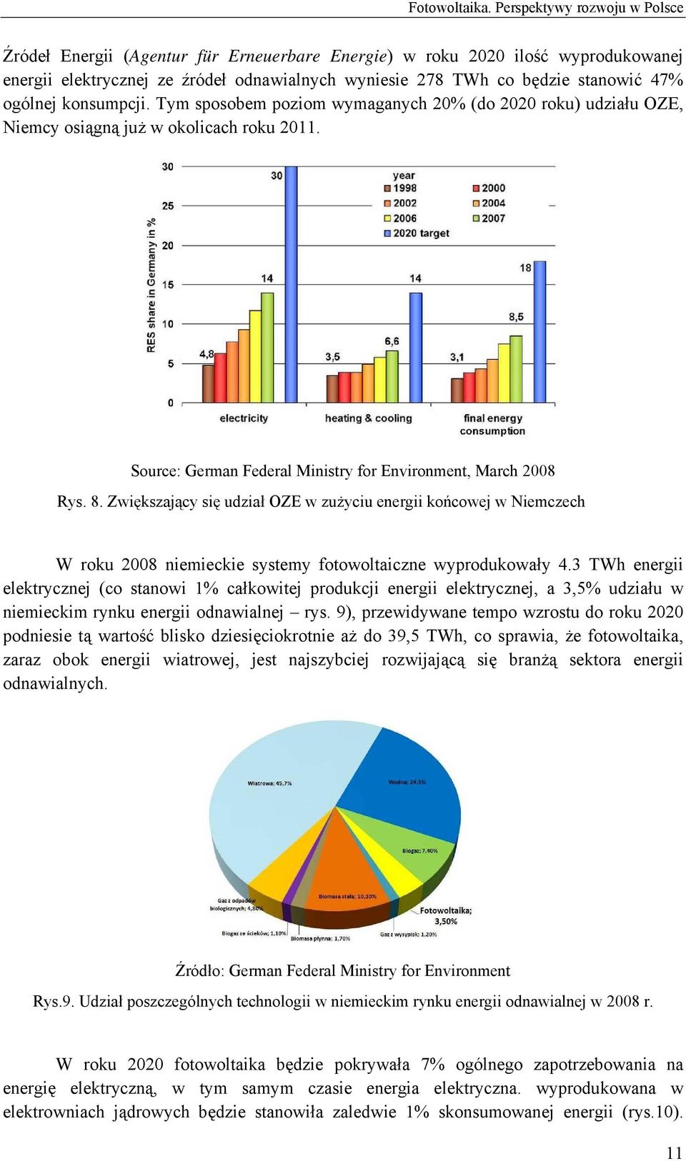 ogólnej konsumpcji. Tym sposobem poziom wymaganych 20% (do 2020 roku) udziału OZE, Niemcy osiągną już w okolicach roku 2011. Source: German Federal Ministry for Environment, March 2008 Rys. 8.