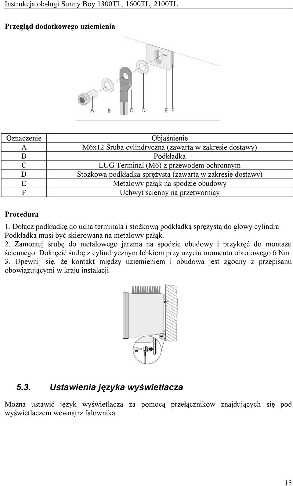 Podkładka musi być skierowana na metalowy pałąk. 2. Zamontuj śrubę do metalowego jarzma na spodzie obudowy i przykręć do montażu ściennego.