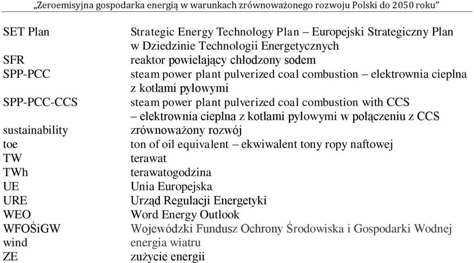 pulverized coal combustion with CCS elektrownia cieplna z kotłami pyłowymi w połączeniu z CCS zrównoważony rozwój ton of oil equivalent ekwiwalent tony ropy naftowej