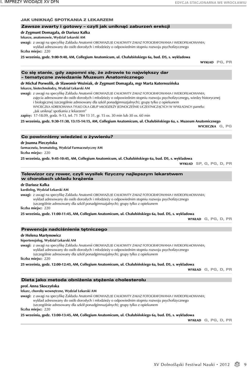 stopniu rozwoju psychofizycznego liczba miejsc: 220 25 września, godz. 9:00-9:40, AM, Collegium Anatomicum, ul. Chałubińskiego 6a, bud. D5, s.