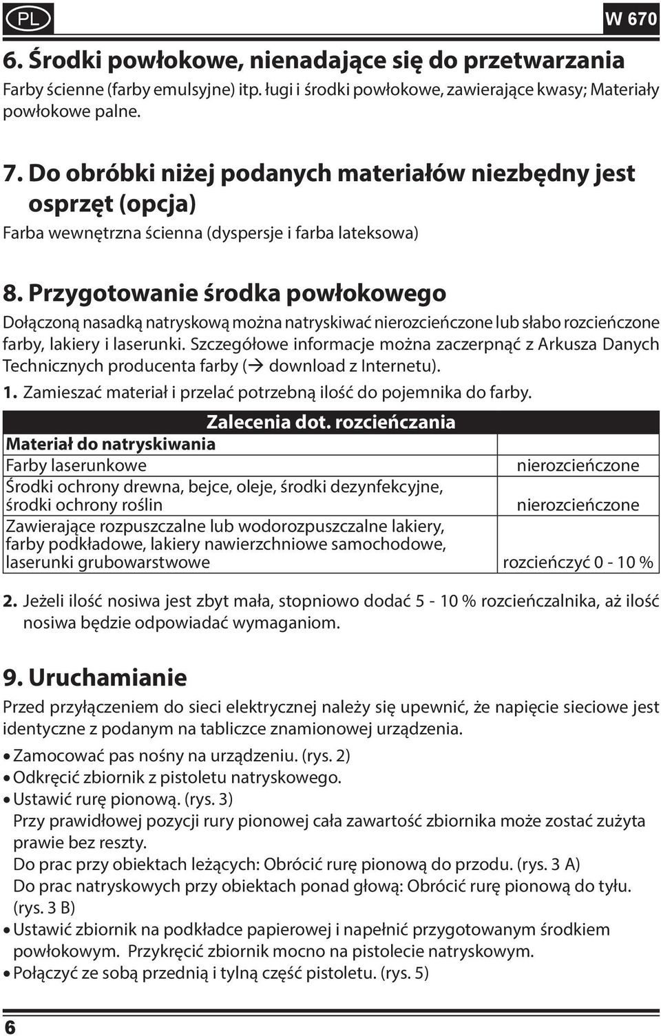 Przygotowanie środka powłokowego Dołączoną nasadką natryskową można natryskiwać nierozcieńczone lub słabo rozcieńczone farby, lakiery i laserunki.