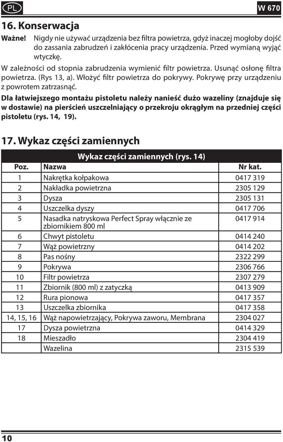 Dla łatwiejszego montażu pistoletu należy nanieść dużo wazeliny (znajduje się w dostawie) na pierścień uszczelniający o przekroju okrągłym na przedniej części pistoletu (rys. 14, 19). 17.