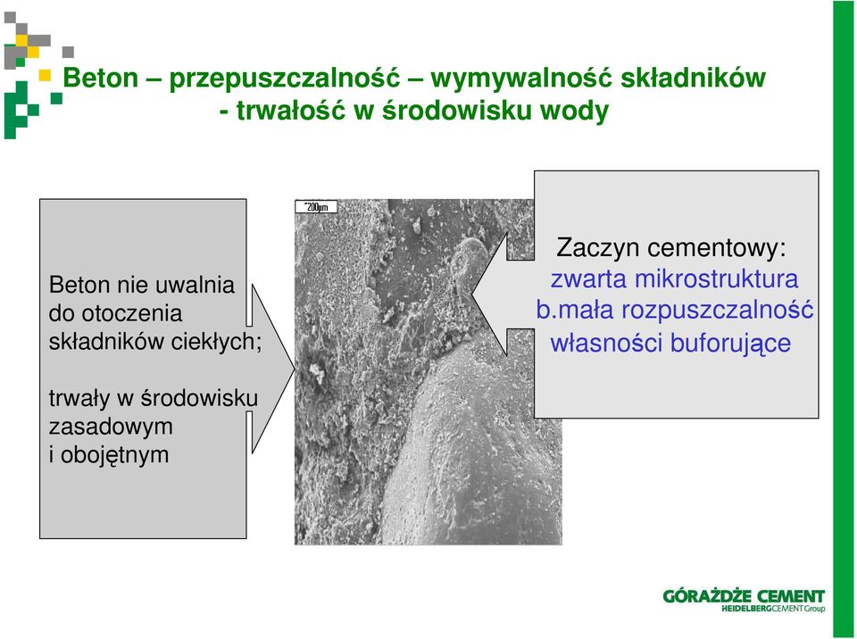 ciekłych; Zaczyn cementowy: zwarta mikrostruktura b.