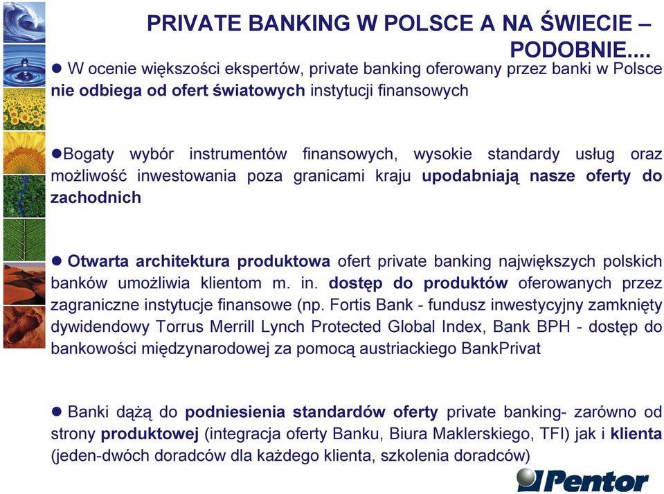 oraz możliwość inwestowania poza granicami kraju upodabniają nasze oferty do zachodnich Otwarta architektura produktowa ofert private banking największych polskich banków umożliwia klientom m. in. dostęp do produktów oferowanych przez zagraniczne instytucje finansowe (np.