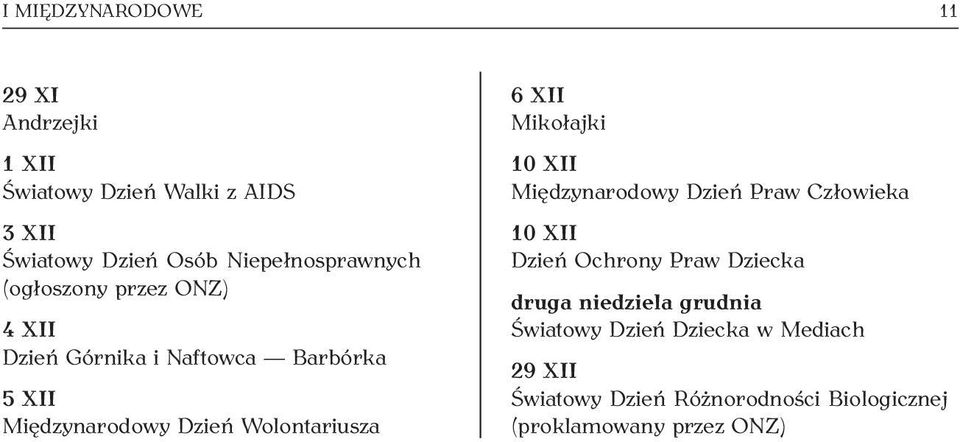 Wolontariusza 6 XII Mikołajki 10 XII Międzynarodowy Dzień Praw Człowieka 10 XII Dzień Ochrony Praw Dziecka