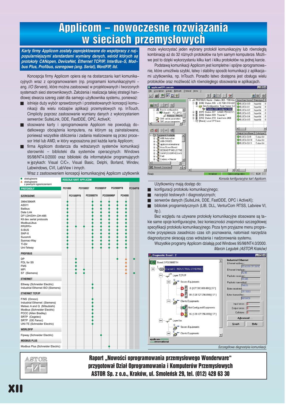 Koncepcja firmy Applicom opiera się na dostarczaniu kart komunika cyjnych wraz z oprogramowaniem (np. programami komunikacyjnymi ang.