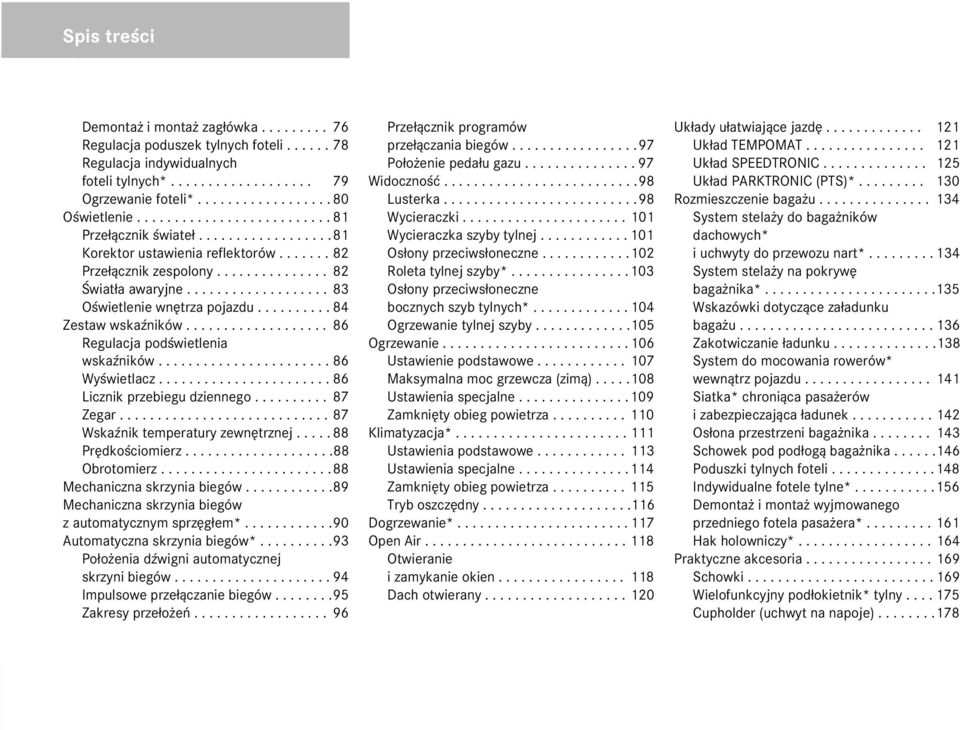 ......... 84 Zestaw wskaÿników................... 86 Regulacja podœwietlenia wskaÿników....................... 86 Wyœwietlacz....................... 86 Licznik przebiegu dziennego.......... 87 Zegar.