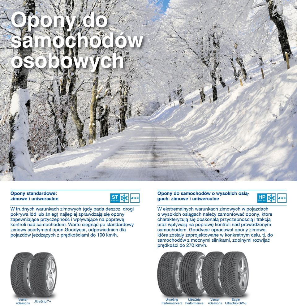 Warto sięgnąć po standardowy zimowy asortyment opon Goodyear, odpowiednich dla pojazdów jeżdżących z prędkościami do 190 km/h.