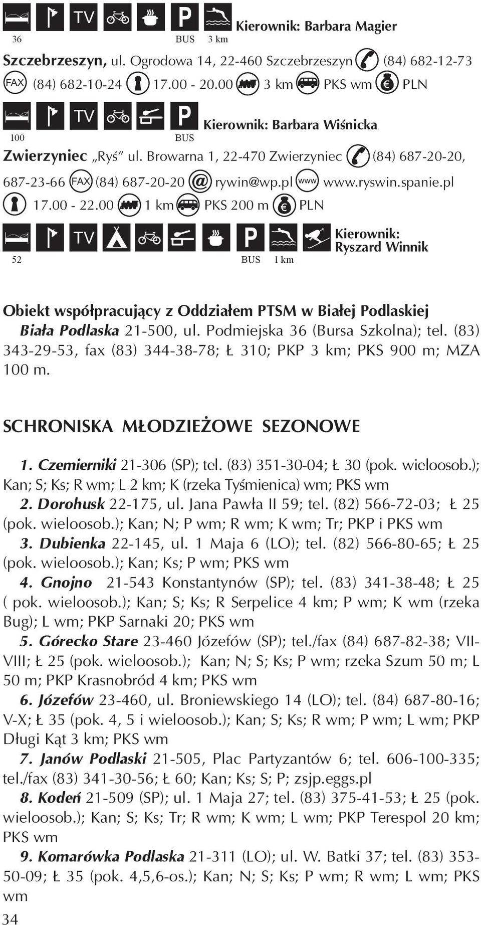 00 1 km KS 200 m LN Kierownik: Barbara Magier 1km Kierownik: Ryszard Winnik Obiekt wspó³pracuj¹cy z Oddzia³em TSM w Bia³ej odlaskiej Bia³a odlaska 21-500, ul. odmiejska 36 (Bursa Szkolna); tel.