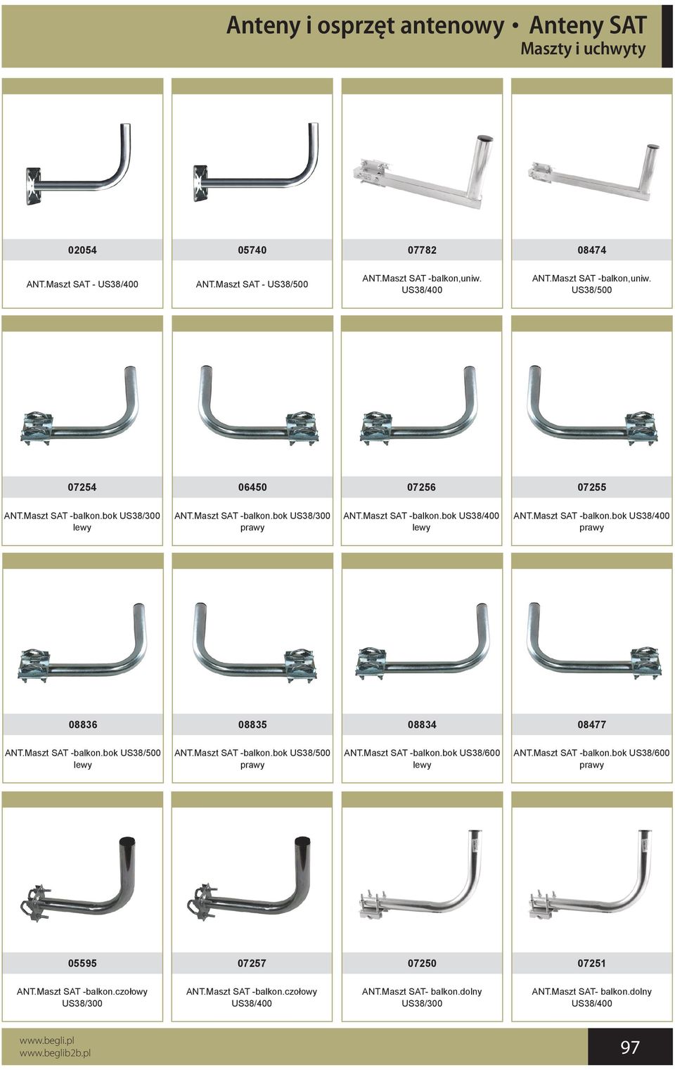 Maszt SAT -balkon.bok US38/500 lewy ANT.Maszt SAT -balkon.bok US38/500 prawy ANT.Maszt SAT -balkon.bok US38/600 lewy ANT.Maszt SAT -balkon.bok US38/600 prawy 05595 07257 07250 07251 ANT.