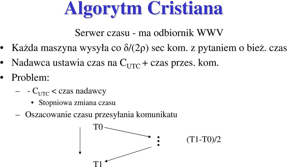 czas Nadawca ustawia czas na C UTC + czas przes. kom.