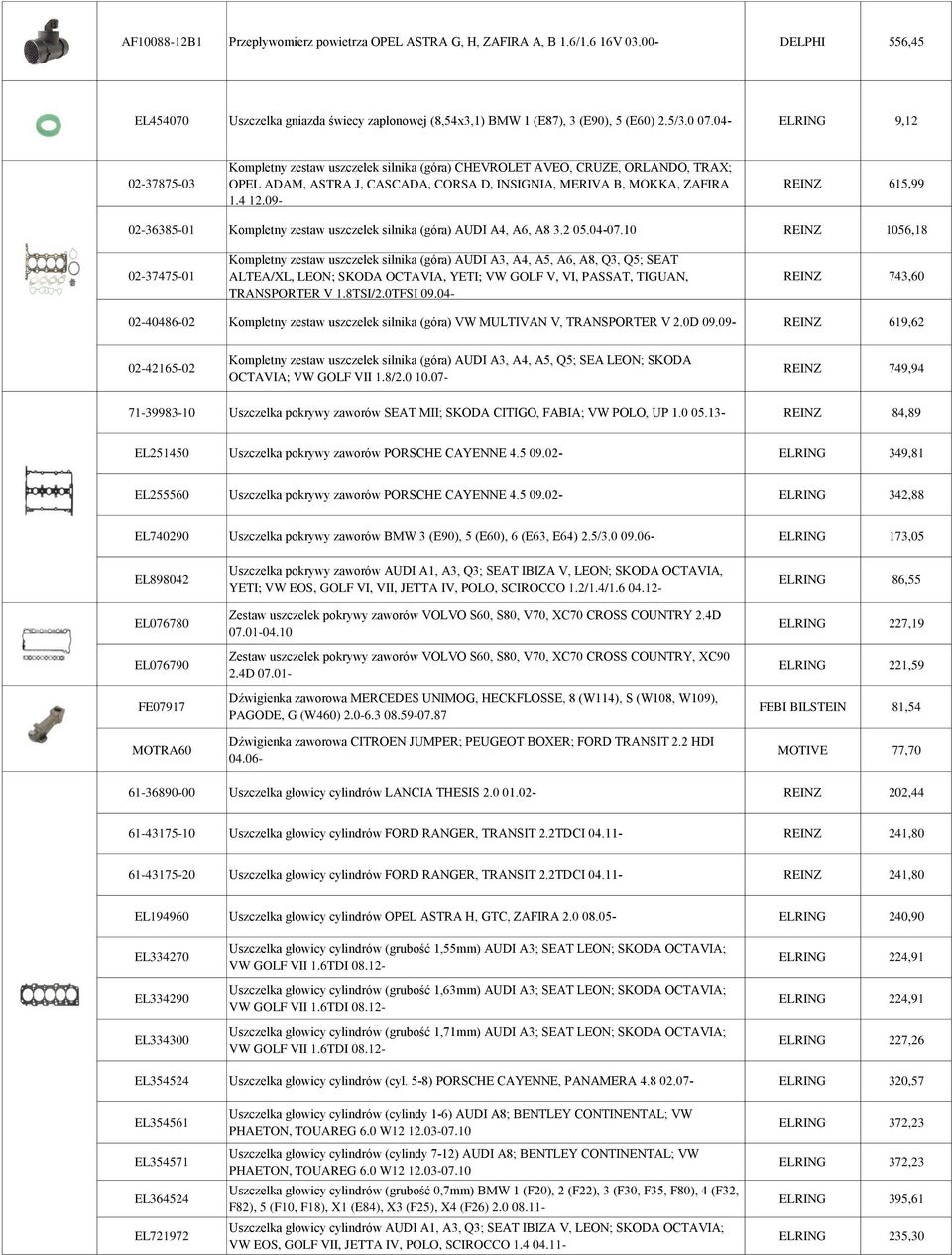 09- REINZ 615,99 02-36385-01 Kompletny zestaw uszczelek silnika (góra) AUDI A4, A6, A8 3.2 05.04-07.