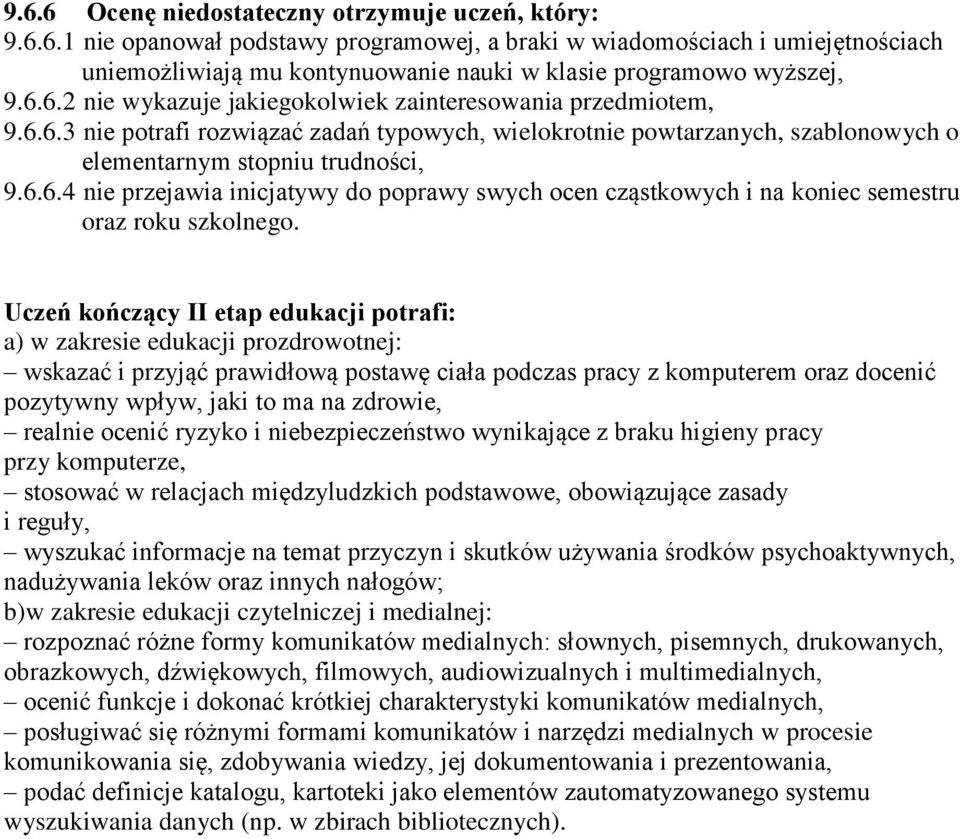 Uczeń kończący II etap edukacji potrafi: a) w zakresie edukacji prozdrowotnej: wskazać i przyjąć prawidłową postawę ciała podczas pracy z komputerem oraz docenić pozytywny wpływ, jaki to ma na