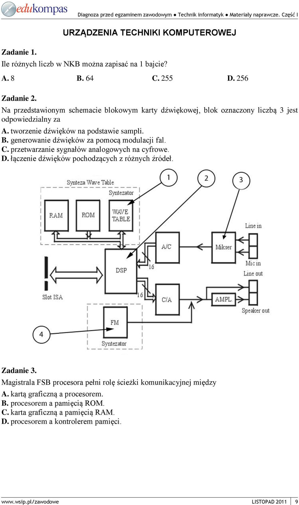 generowanie dźwięków za pomocą modulacji fal. C. przetwarzanie sygnałów analogowych na cyfrowe. D. łączenie dźwięków pochodzących z różnych źródeł. Zadanie 3.