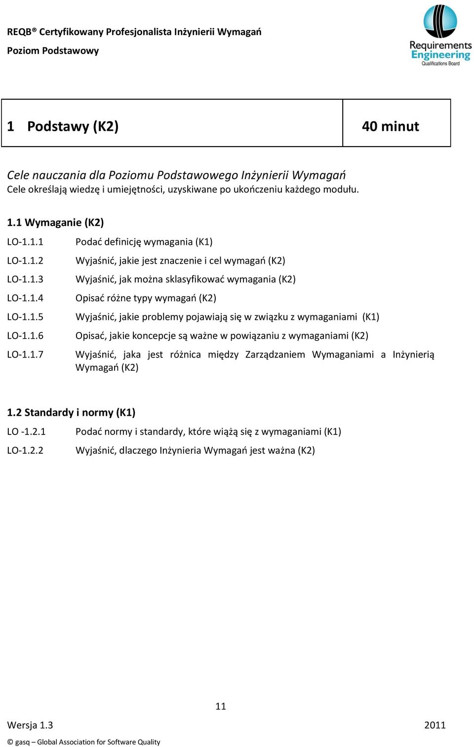 wymagao (K2) Wyjaśnid, jakie problemy pojawiają się w związku z wymaganiami (K1) Opisad, jakie koncepcje są ważne w powiązaniu z wymaganiami (K2) Wyjaśnid, jaka jest różnica między Zarządzaniem