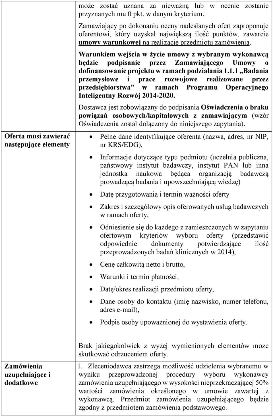 Warunkiem wejścia w życie umowy z wybranym wykonawcą będzie podpisanie przez Zamawiającego Umowy o dofinansowanie projektu w ramach podziałania 1.