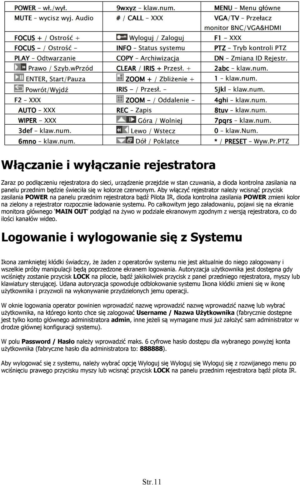 Aby włączyć rejestrator należy wcisnąć przycisk zasilania POWER na panelu przednim rejestratora bądź Pilota IR, dioda kontrolna zasilania POWER zmieni kolor na zielony a rejestrator rozpocznie