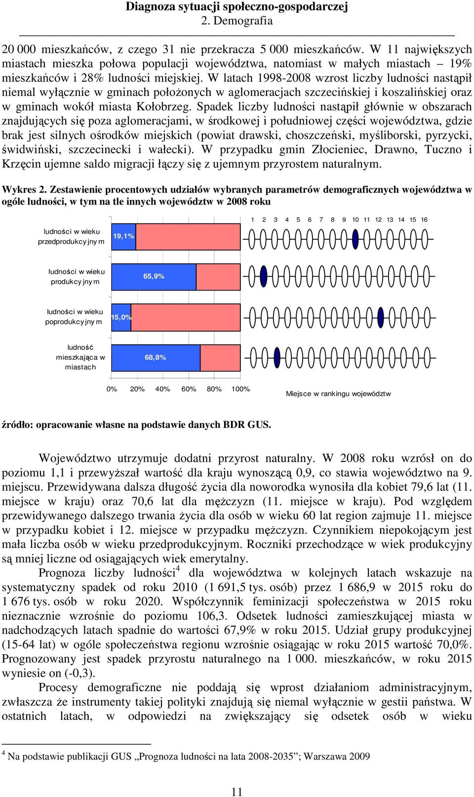 W latach 1998-28 wzrost liczby ludności nastąpił niemal wyłącznie w gminach połoŝonych w aglomeracjach szczecińskiej i koszalińskiej oraz w gminach wokół miasta Kołobrzeg.