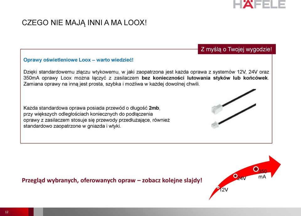 lutowania styków lub końcówek. Zamiana oprawy na inną jest prosta, szybka i możliwa w każdej dowolnej chwili.