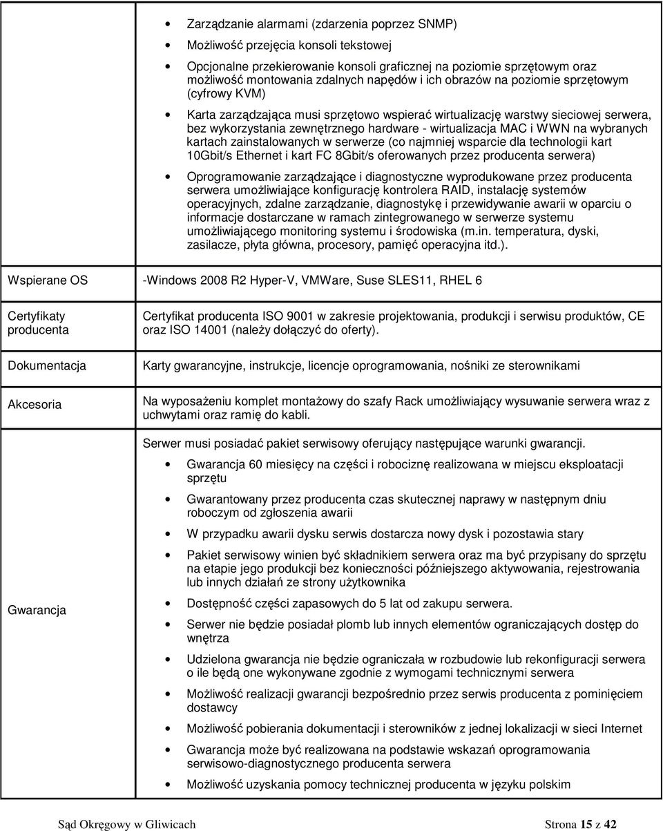 na wybranych kartach zainstalowanych w serwerze (co najmniej wsparcie dla technologii kart 10Gbit/s Ethernet i kart FC 8Gbit/s oferowanych przez producenta serwera) Oprogramowanie zarządzające i