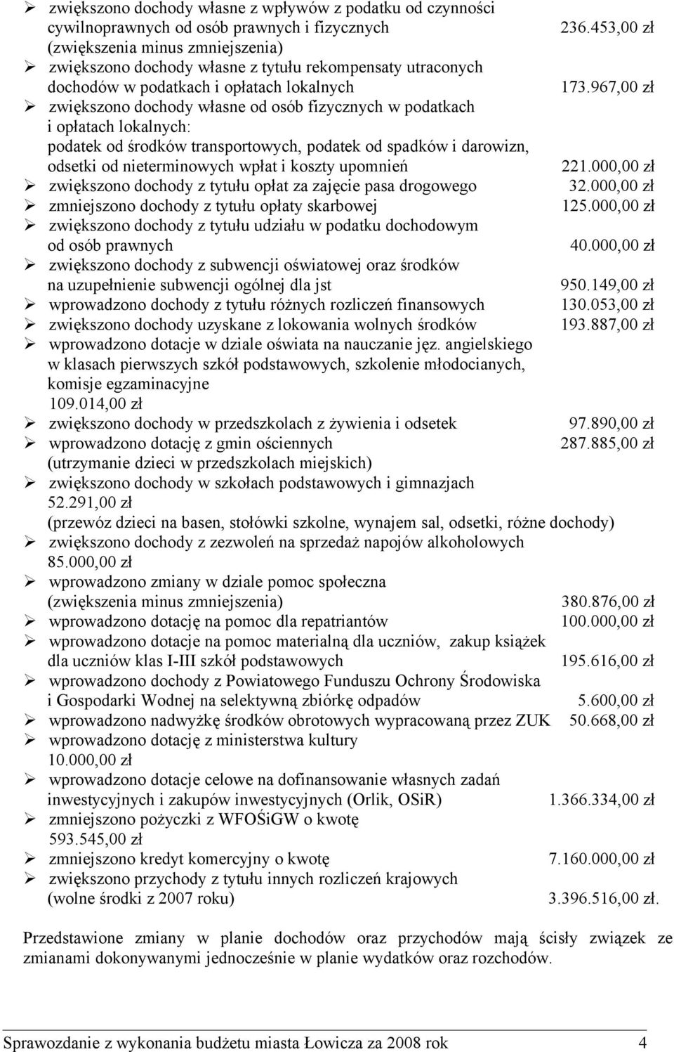 967,00 zł zwiększono dochody własne od osób fizycznych w podatkach i opłatach lokalnych: podatek od środków transportowych, podatek od spadków i darowizn, odsetki od nieterminowych wpłat i koszty