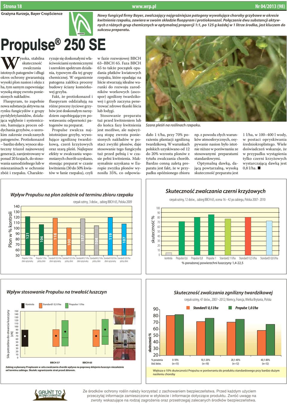 Połączenie dwu substancji aktywnych z różnych grup chemicznych w optymalnej proporcji 1:1, po 125 g każdej w 1 litrze środka, jest kluczem do sukcesu preparatu.