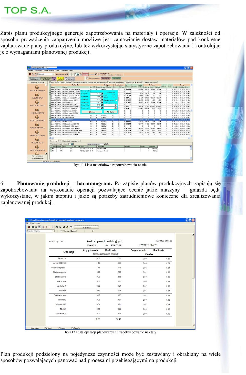 kontrolując je z wymaganiami planowanej produkcji. Rys.11 Lista materiałów i zapotrzebowania na nie 6. Planowanie produkcji harmonogram.