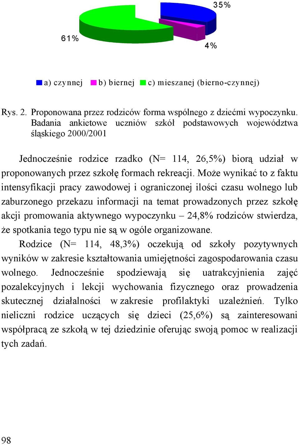 Może wynikać to z faktu intensyfikacji pracy zawodowej i ograniczonej ilości czasu wolnego lub zaburzonego przekazu informacji na temat prowadzonych przez szkołę akcji promowania aktywnego wypoczynku